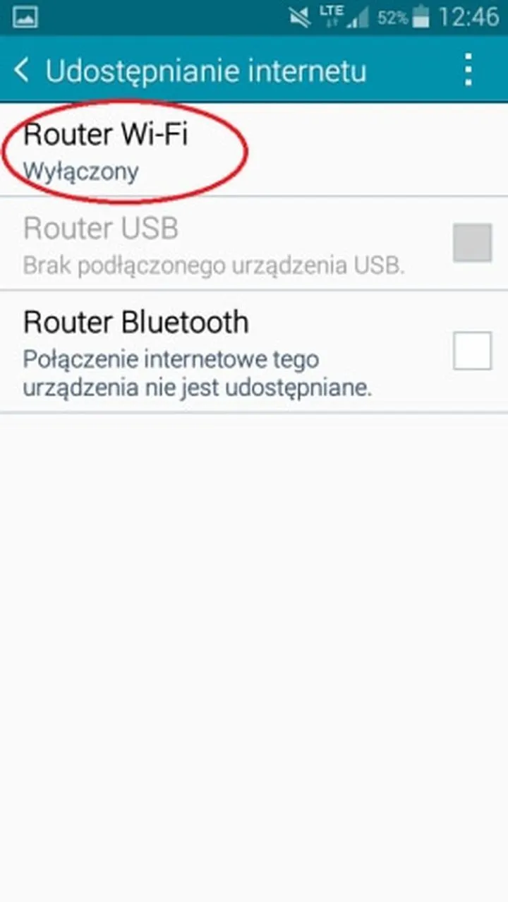 Udostępnianie internetu Samsung