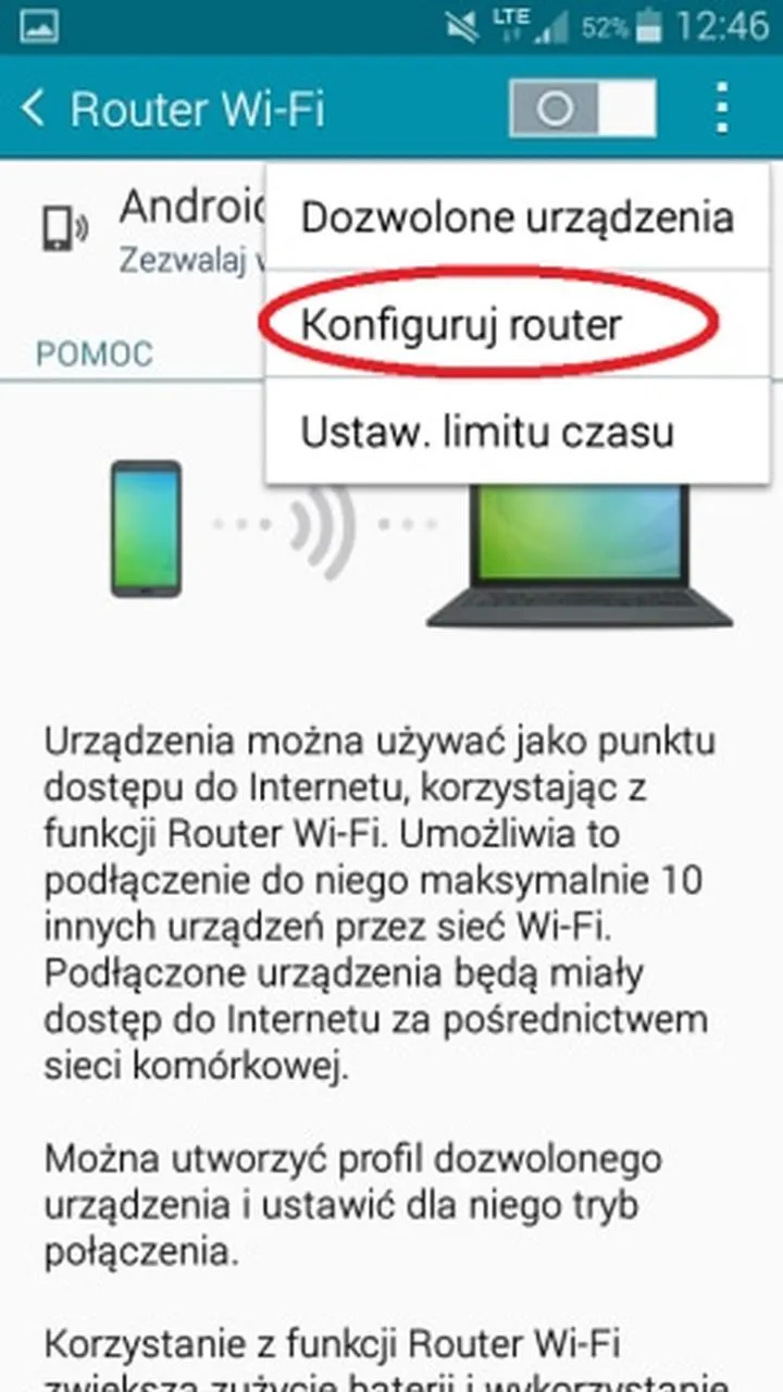 Udostępnianie internetu w telefonie